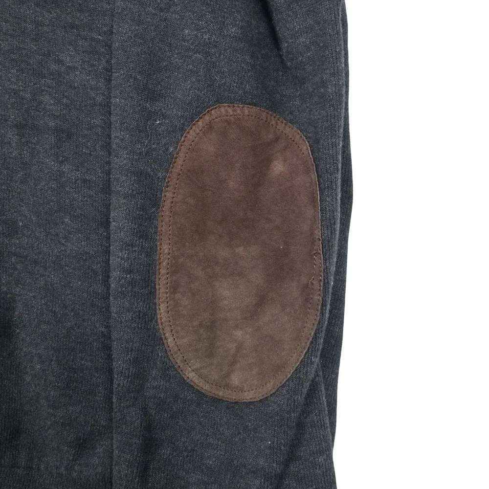 Polo Ralph Lauren Shawl Collar Sweater Mens XL Charcoal Grey Suede Elbow Patches